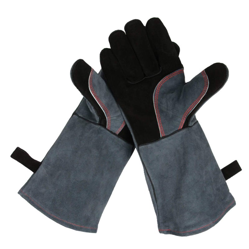 OZERO 932â„‰ Grill BBQ Gloves 16-inch Heat Resistant Leather Forge Welding Glove with Flame Retardant Long Sleeve and Insulated Lining for Men and Women Black-gray - Image 1